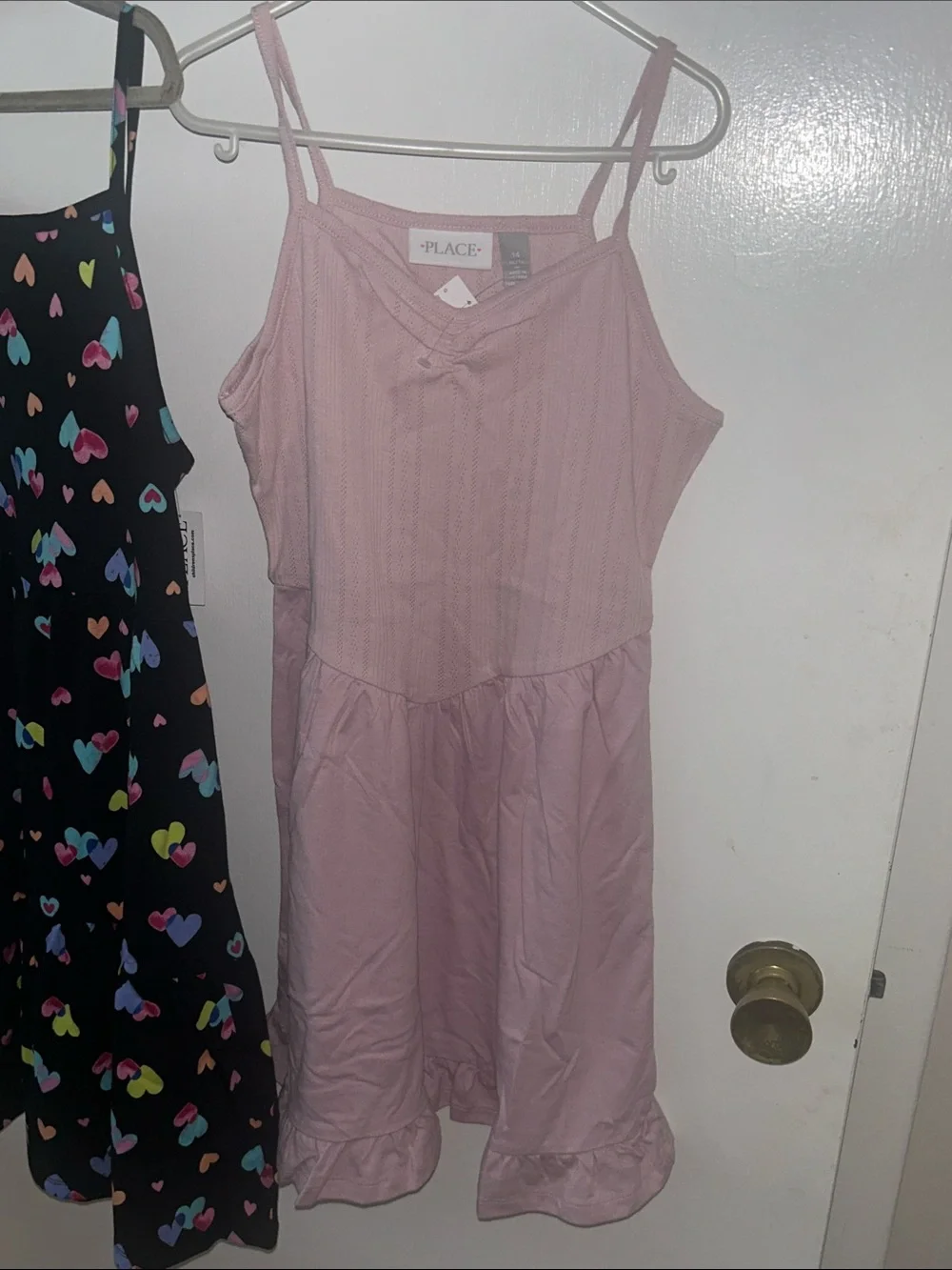 The Children's Place Black Heart Print Dress & Light Pink Ruffle Hem Dress XL